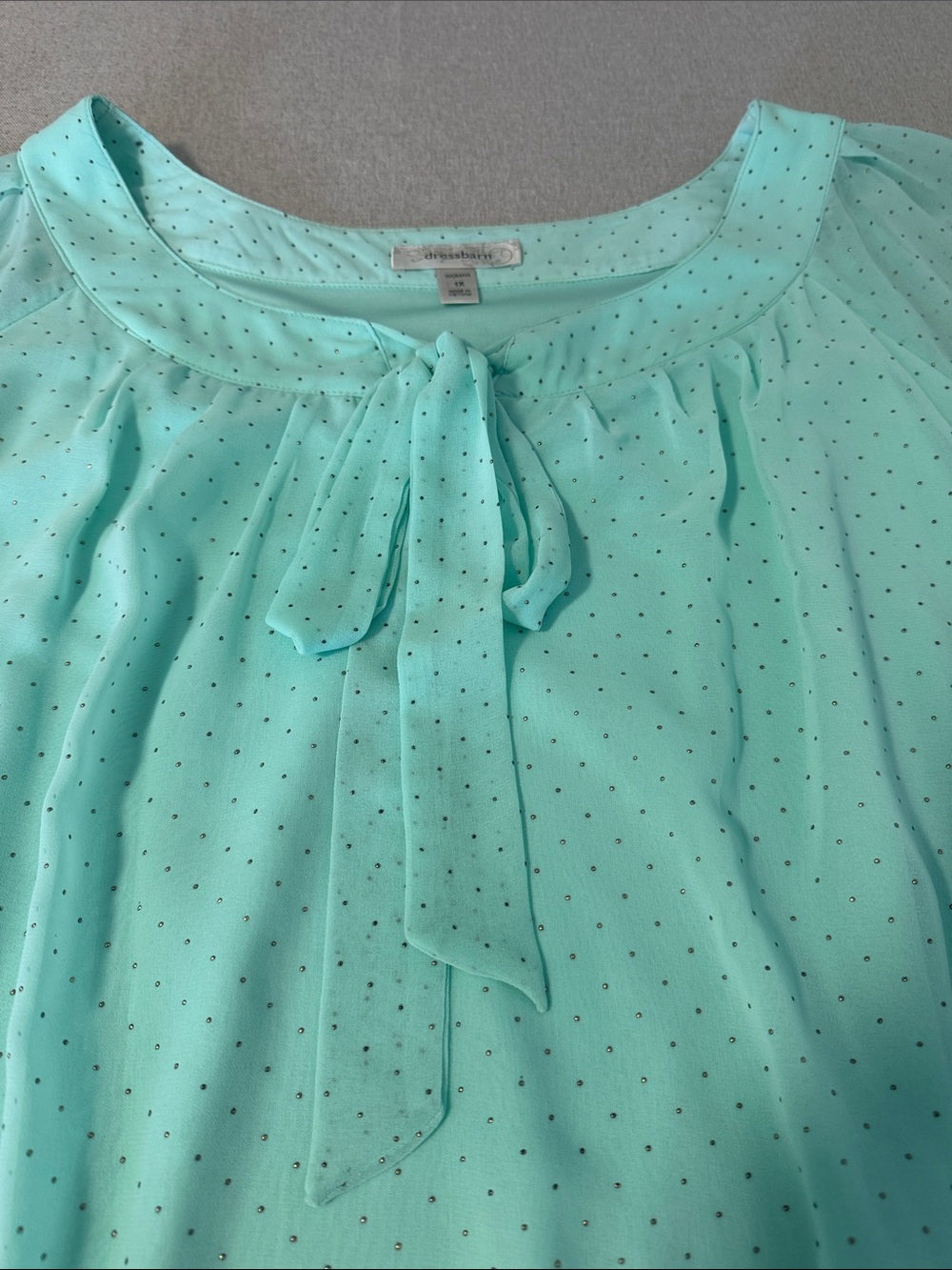 Dress barn Women’s Mint Green Tie-Neck Blouse SZ 1X - Picture 8 of 14